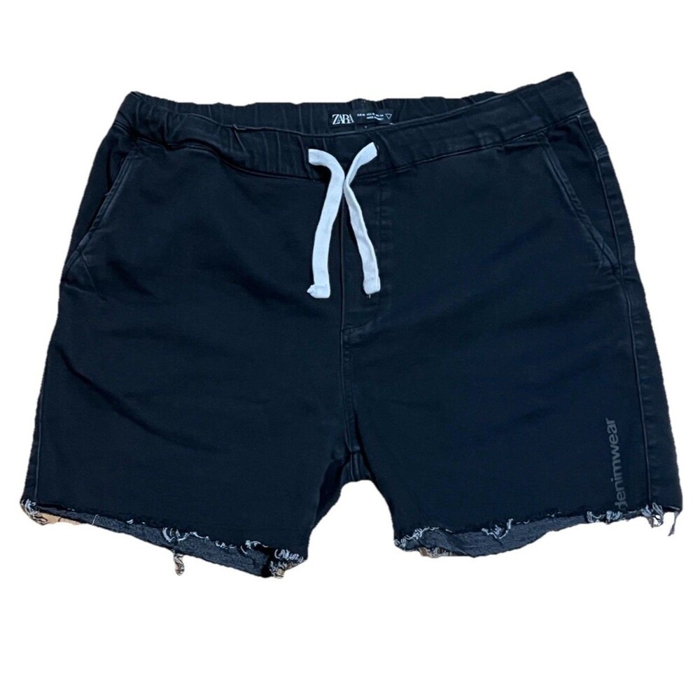 ZARA Denimwear Men’s Pull-on Drawstring Cut-off Shorts Black Stretch XL